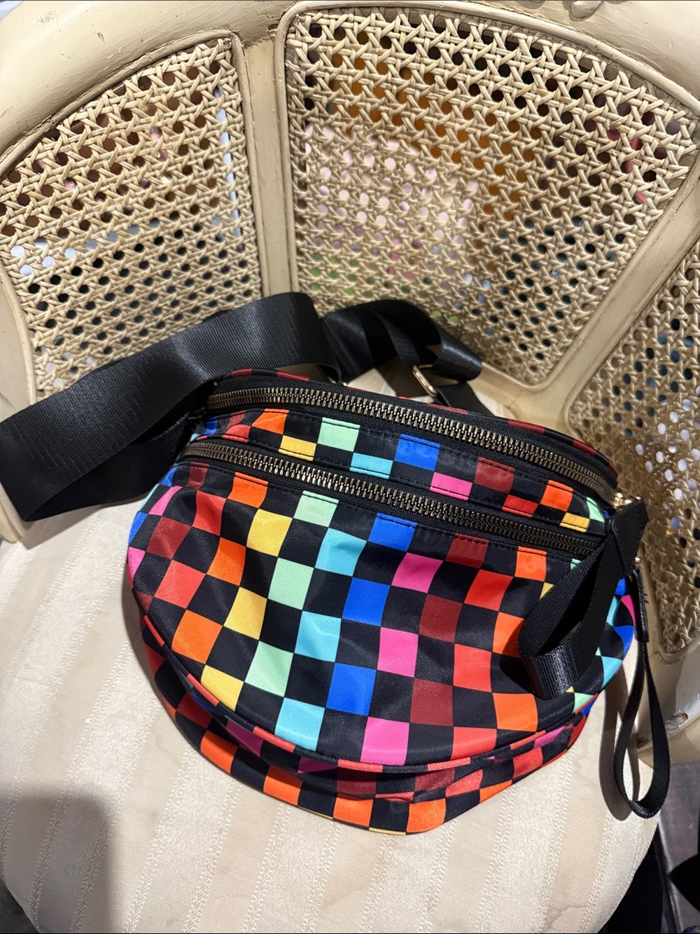 Bum Bag Multicolor Checkered Waist Bag - Black Strap